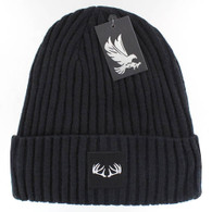 WB700 HUNT , SILVER PATCH, FUR LINED BEANIE - BLACK