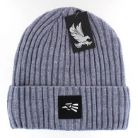 WB700 MEXICO EAGLE , SILVER PATCH, FUR LINED BEANIE - HEATHER GREY