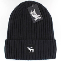 WB700 MOOSE , SILVER PATCH, FUR LINED BEANIE - BLACK
