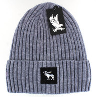 WB700 MOOSE , SILVER PATCH, FUR LINED BEANIE - HEATHER GREY