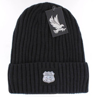 WB700 ROUTE 66 , SILVER PATCH, FUR LINED BEANIE - BLACK