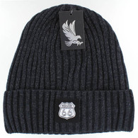 WB700 ROUTE 66 , SILVER PATCH, FUR LINED BEANIE - CHARCOAL