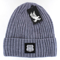 WB700 ROUTE 66 , SILVER PATCH, FUR LINED BEANIE - HEATHER GREY