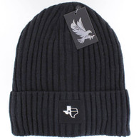 WB700 TEXAS , SILVER PATCH, FUR LINED BEANIE - BLACK