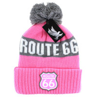 WB687 ROUTE 66 , POM BEANIE - PINK(GREY)