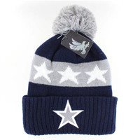 WB689 STAR , POM BEANIE - NAVY(GREY)
