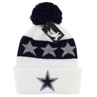 WB689 STAR , POM BEANIE - WHITE(NAVY)