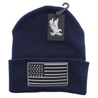 WB020 USA FLAG LONG BEANIE - NAVY