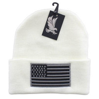 WB020 USA FLAG LONG BEANIE - WHITE