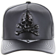 SM697 SKULL CROSSBONE , CARBON METAL , PU - BLACK