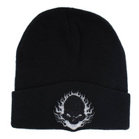 WB020 SKUL FLAME , LONG BEANIE , BLACK