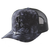SM697 DOLLAR SIGN , CARBON METAL , TRUCKER - TIE DYE BLACK