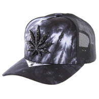 SM697 MARIJUANA , CARBON METAL , TRUCKER - TIE DYE BLACK
