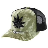 SM697 MARIJUANA , CARBON METAL , TRUCKER - TIE DYE OLIVE