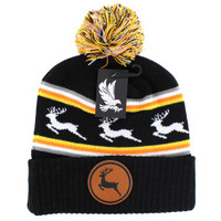 WB025 DEER , POM BEANIE - BLACK