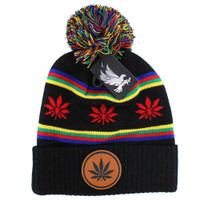 WB025 MARIJUANA , POM BEANIE - BLACK