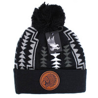 WB029 NATIVE CHIEF , POM BEANIE - BLACK