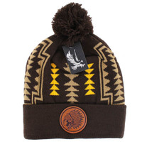 WB029 NATIVE CHIEF , POM BEANIE - BROWN