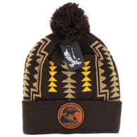 WB029 NATIVE EAGLE , POM BEANIE - BROWN