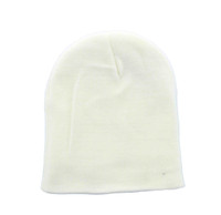 WB090 Plain 8" Short Beanie (Solid White)