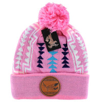 WB029 NATIVE FEATHER , POM BEANIE - PINK