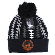 WB029 NATIVE WOLF , POM BEANIE - BLACK