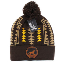 WB029 NATIVE WOLF , POM BEANIE - BROWN