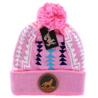 WB029 NATIVE WOLF , POM BEANIE - PINK
