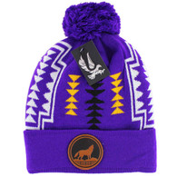 WB029 NATIVE WOLF , POM BEANIE - PURPLE