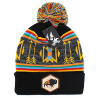 WB033 NATIVE BUFFALO , POM BEANIE - BLACK