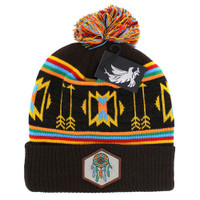 WB033 NATIVE DREAM CATCHER , POM BEANIE - BROWN