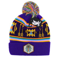 WB033 NATIVE DREAM CATCHER , POM BEANIE - PURPLE