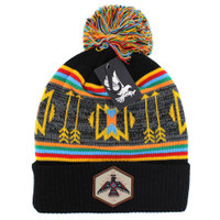 WB033 NATIVE EAGLE , POM BEANIE - BLACK
