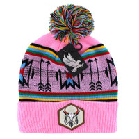 WB033 NATIVE SKULL , POM BEANIE - PINK