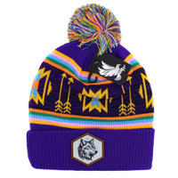 WB033 NATIVE WOLF , POM BEANIE - PURPLE