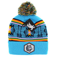 WB033 NATIVE WOLF , POM BEANIE - TURQUOISE
