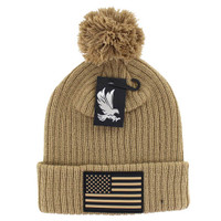 WB042 USA FLAG , POM BEANIE - KHAKI
