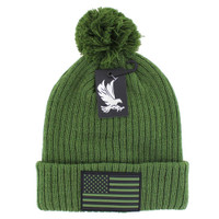 WB042 USA FLAG , POM BEANIE - OLIVE