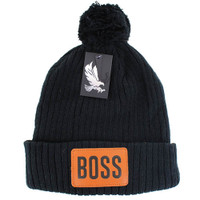 WB042 BOSS , POM BEANIE - BLACK