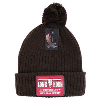 WB042 LONG HORN , POM BEANIE - BROWN