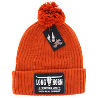 WB042 LONG HORN , POM BEANIE - BURNT ORANGE