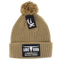 WB042 LONG HORN , POM BEANIE - KHAKI