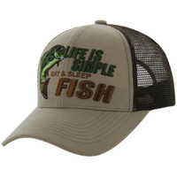 VM119 LIFE IS SIMPLE EAT & SLEEP FISH , TRUCKER -KHAKI/BROWN