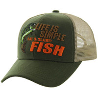 VM119 LIFE IS SIMPLE EAT & SLEEP FISH , TRUCKER -OLIVE/KHAKI