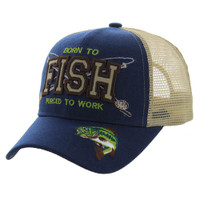 VM181 BORN TO FISH FORCED TO WORK , TRUCKER -NAVY/KHAKI