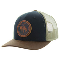 KSM185 COWBOY , CANVAS/OIL  LEATHER TRUCKER - BLACK/BROWN/KHAKI