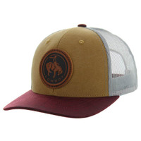 KSM185 COWBOY , CANVAS/OIL  LEATHER TRUCKER - KHAKI/BURGUNDY/GRAY
