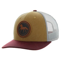 KSM185 HORSE , CANVAS/OIL  LEATHER TRUCKER - KHAKI/BURGUNDY/GRAY