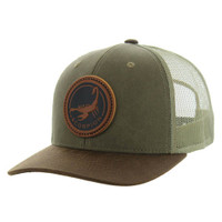 KSM185 SCORPION , CANVAS/OIL  LEATHER TRUCKER - OLIVE/BROWN/KHAKI