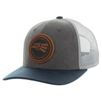 KSM185 HECHO EN MEXICO , CANVAS/OIL  LEATHER TRUCKER - CHARCOAL/NAVY/GRAY
